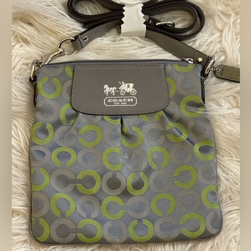 Like New Cute Coach Grey & Green Crossbody With New Matching Wallet! - Picture 3 of 9